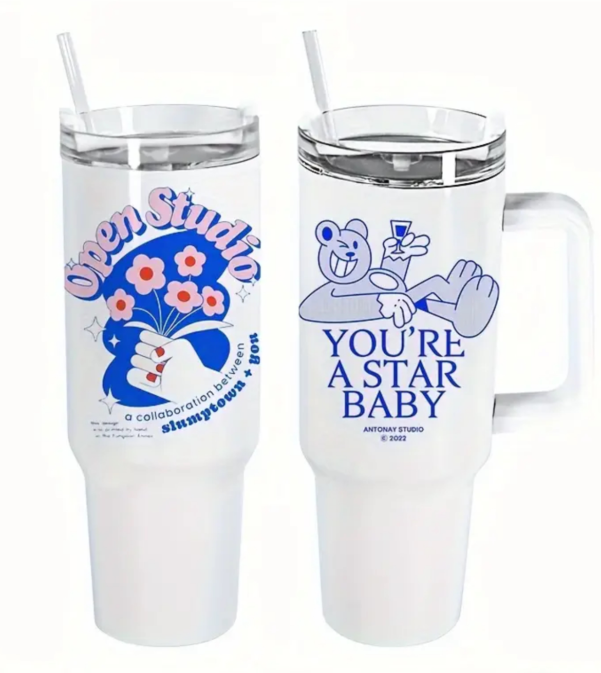 40 oz custom imprinted stainless steel tumbler with handle