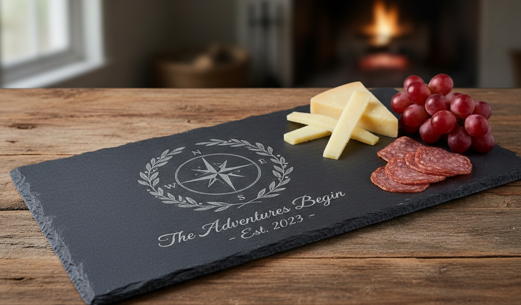 personalized engraved slate charcuterie board custom name