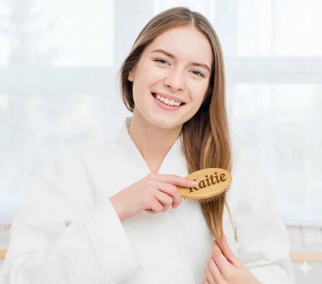personalized engraved wooden hair brush with custom name