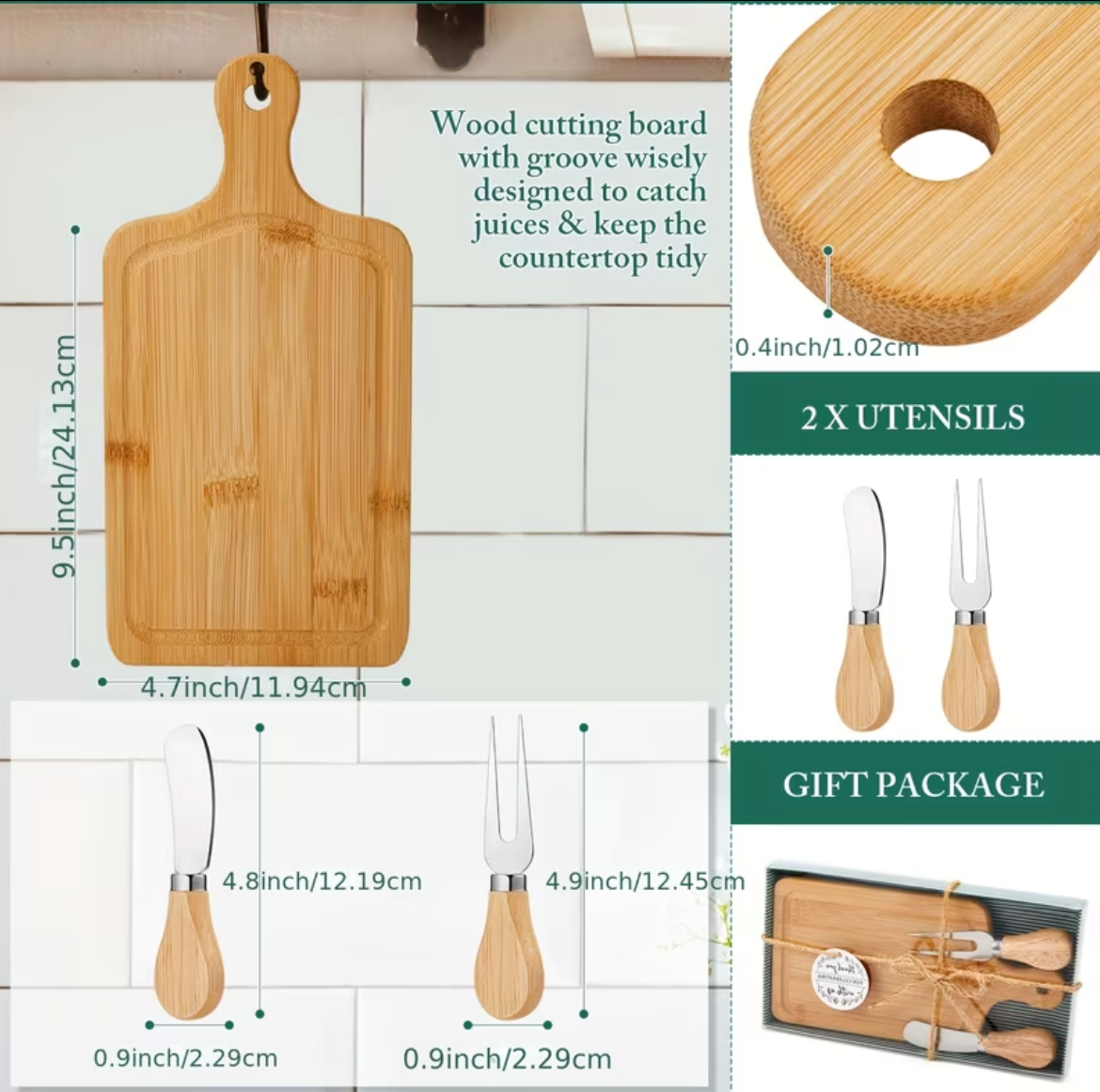 Personalized cutting board set with utensils