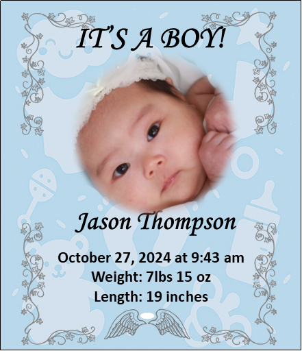 Baby Boy Birth Announcement Magnet - Set of 6