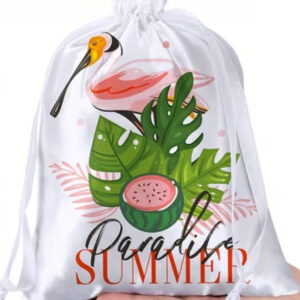 Custom satin drawstring keepsake bag with personalized artwork