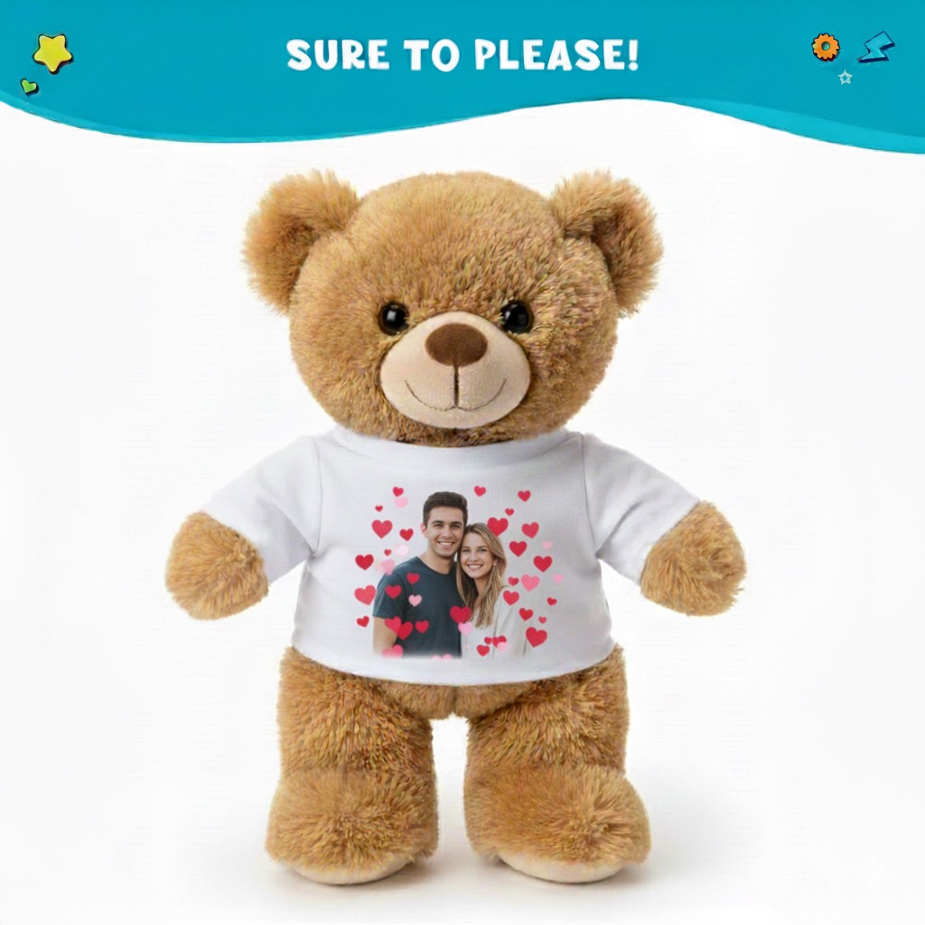 Custom keepsake teddy bear with personalized shirt
