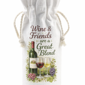 Wine and Friends wine bottle gift bag with drawstring closure