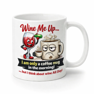 Wine Me Up coffee mug with funny wine and coffee artwork