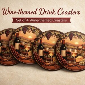 wine themed ceramic coasters set of 4 with vineyard artwork